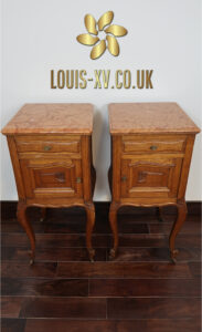 Antique French Louis XV Pair of Marble Top Nightstands