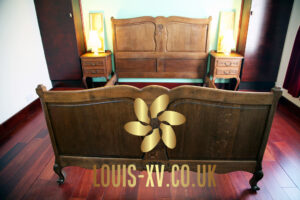 Beautiful Antique Louis XV King Bed & Lovely Matching Pair Side Tables Nightstand