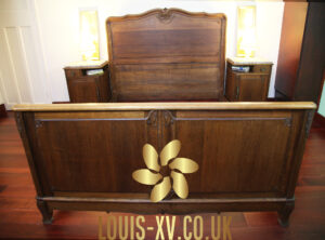 Attractive Antique Louis XV King Bed & Marble Top Nightstands Side Tables