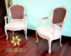 Antique Louis Xv pair of French Salon Armchairs carved oak