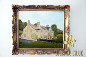 Victorian House Antique Oil Painting with an enchanting Gilded Antique Frame