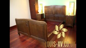 Antique Louis XV Attractive Double Bed & Marble Top pair of Nightstand Side Tables